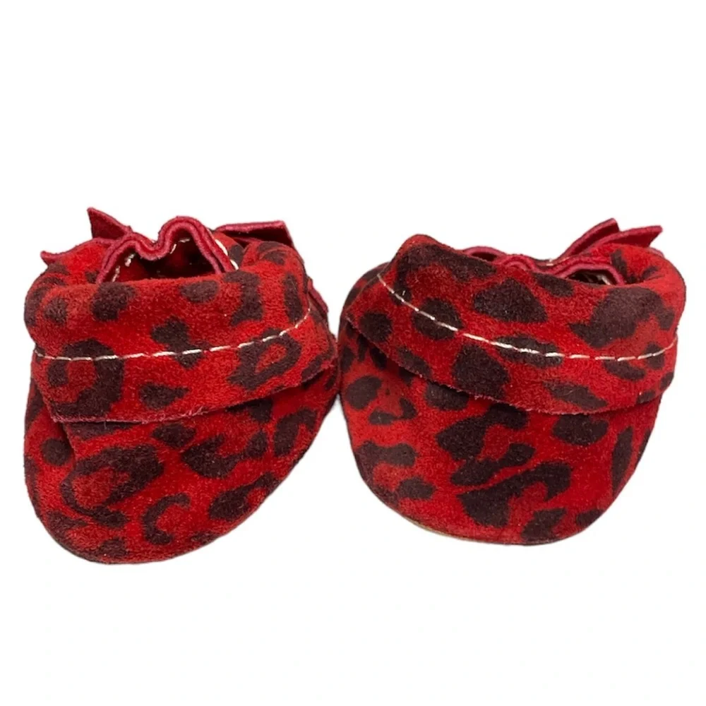 Freshly Picked Red Black Leopard Print Genuine Leather Moccasins Infant Size 1